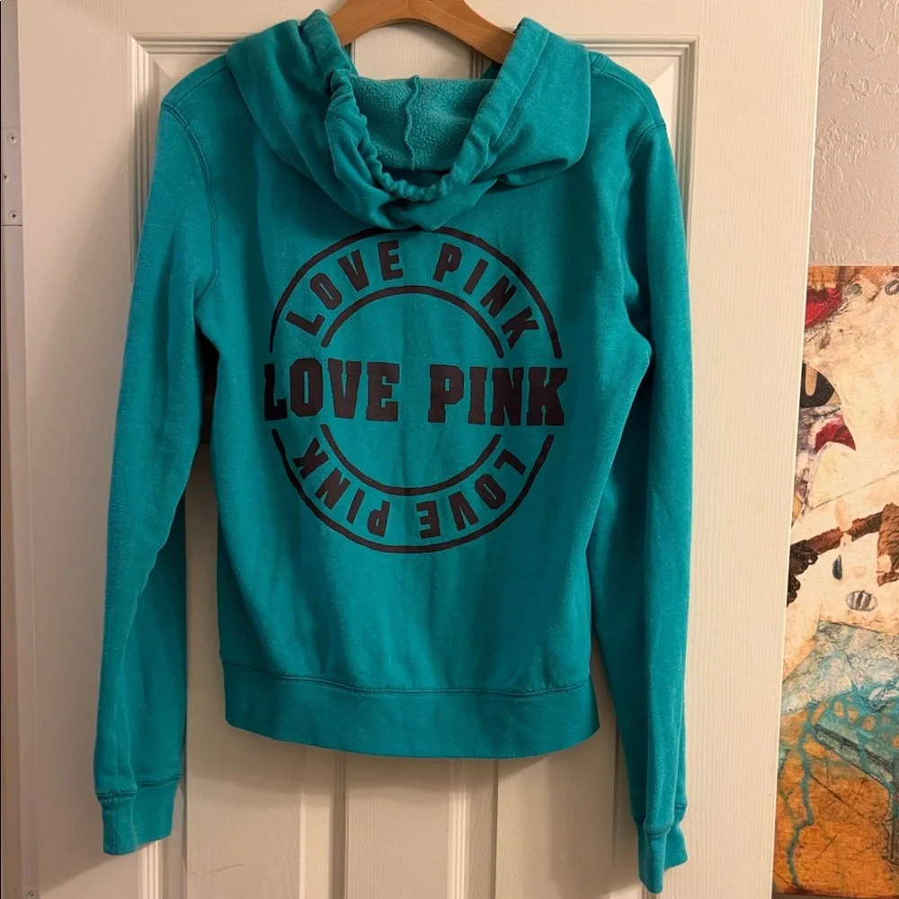 Victoria's Secret PINK Teal Zip-Up Hoodie with Silver Zipper